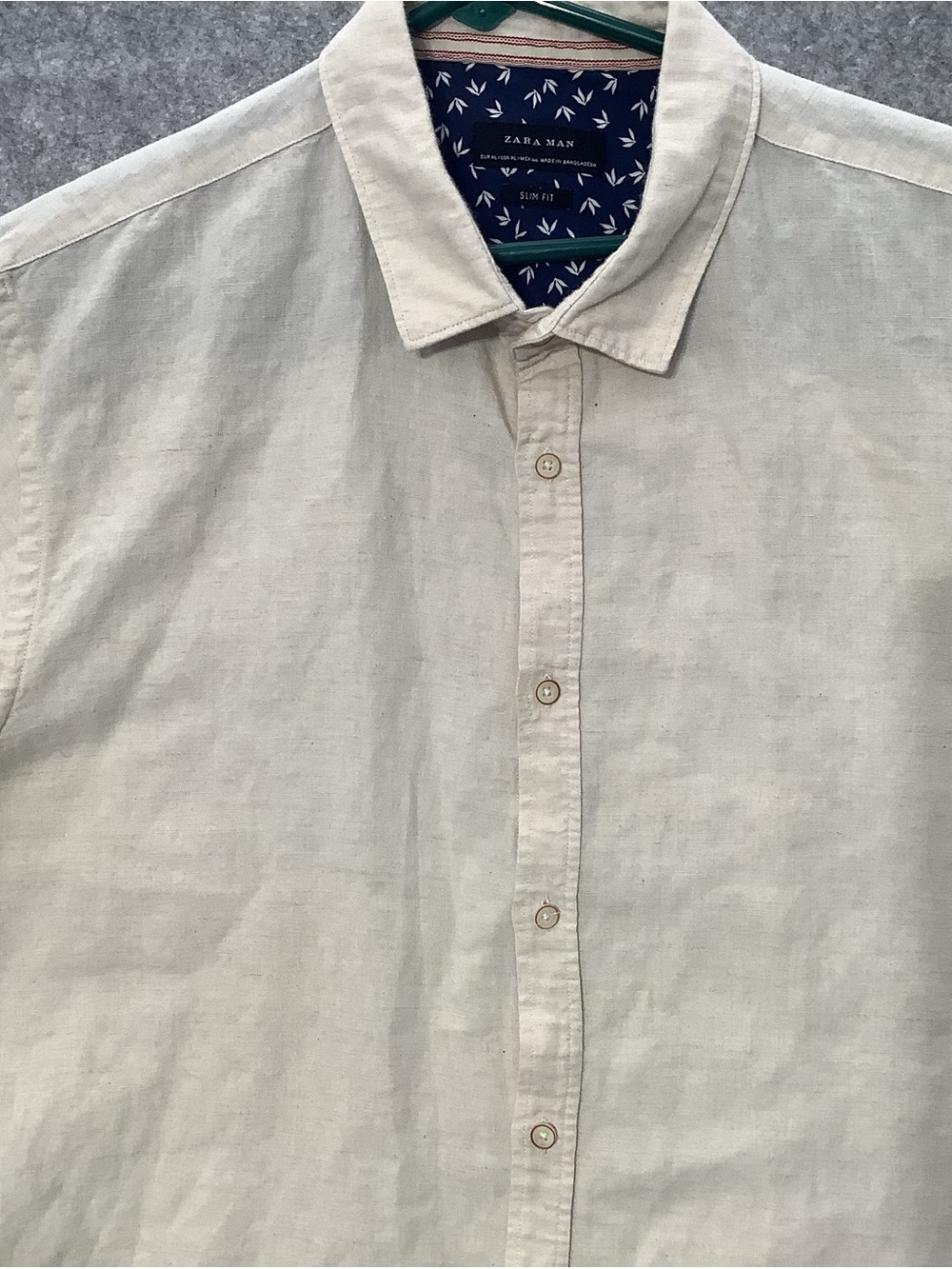Zara Man Slim Fit Linen Beige/Cream Button-Down Shirt